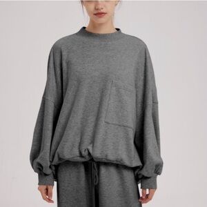 Nap Women’s Drawstring Hem Cotton Sweatshirt in Earl Grey Size Small